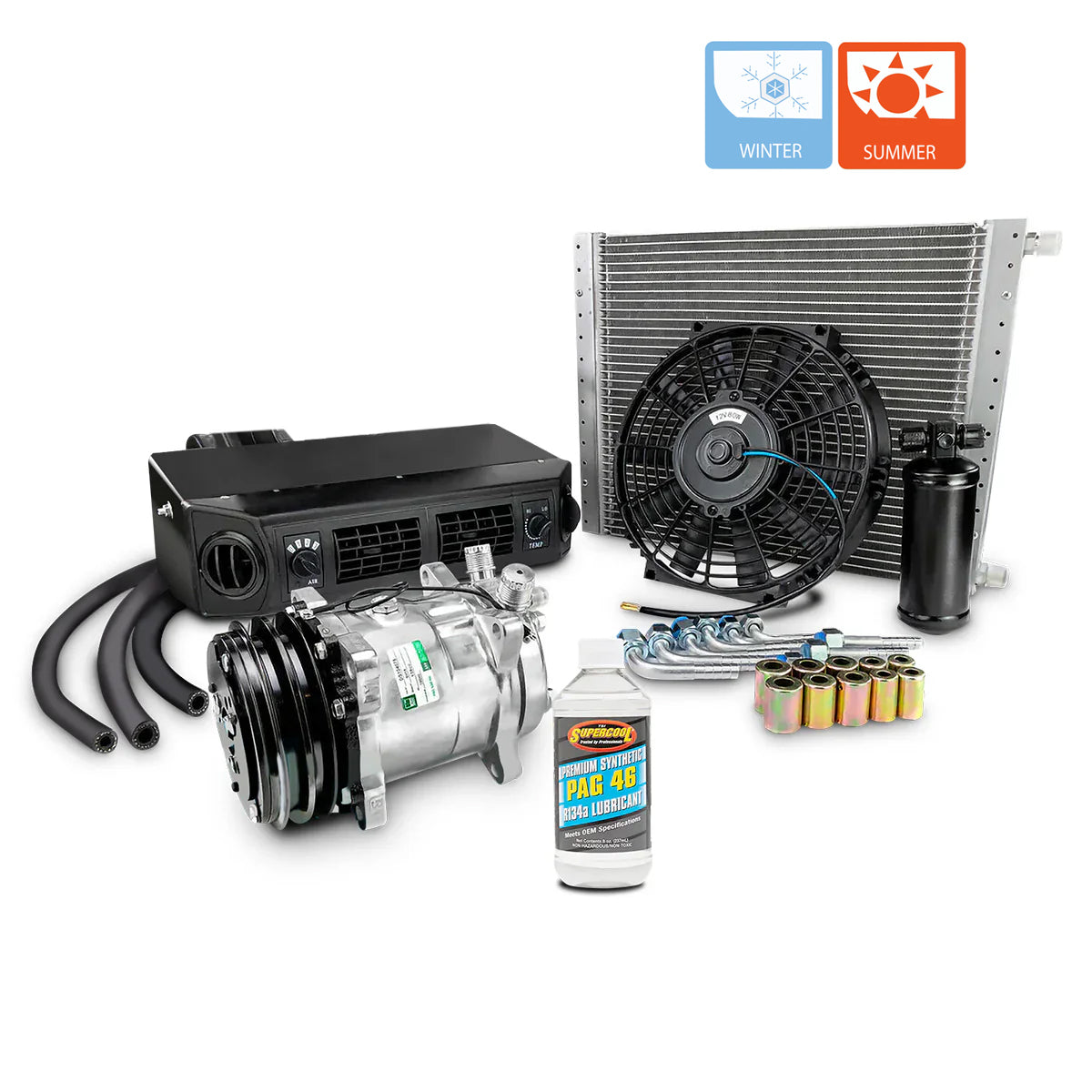 NEW A/C UNIVERSAL KIT UNDERDASH COMPRESSOR COMPLETE - HEAT AND COOL - 12V