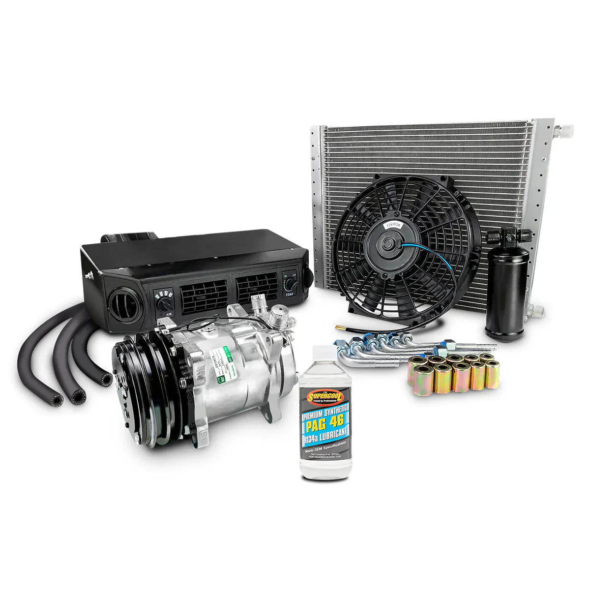 NEW A/C UNIVERSAL KIT UNDERDASH COMPRESSOR COMPLETE - HEAT AND COOL - 12V