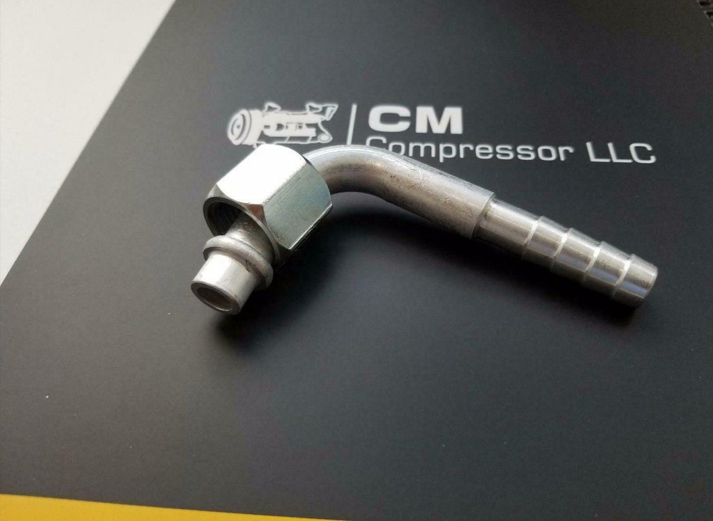 AC A/C Fittings,Barbed Push On,Female Oring #8 X 90 Degree #4 Nut,#8 Hose