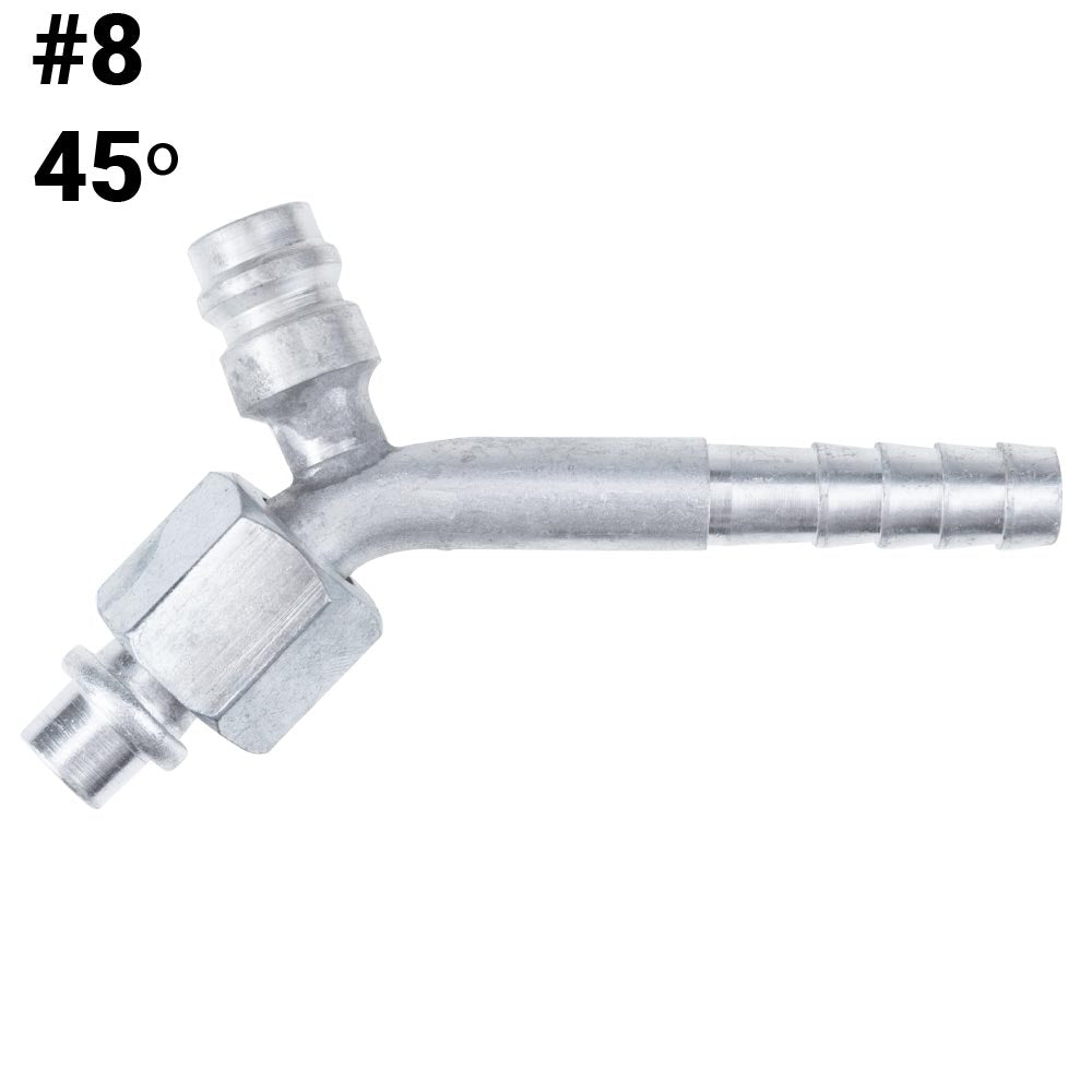 CONEXIONES DE A/C BEADLOCK, JUNTA TÓRICA HEMBRA, MANGUERA N.º 8 DE 8x45 GRADOS CON PUERTO DE SERVICIO