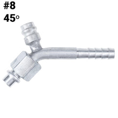 BEADLOCK A/C FITTINGS,FEMALE O RING, 8x45 DEGREE #8 HOSE WITH SERVICE PORT
