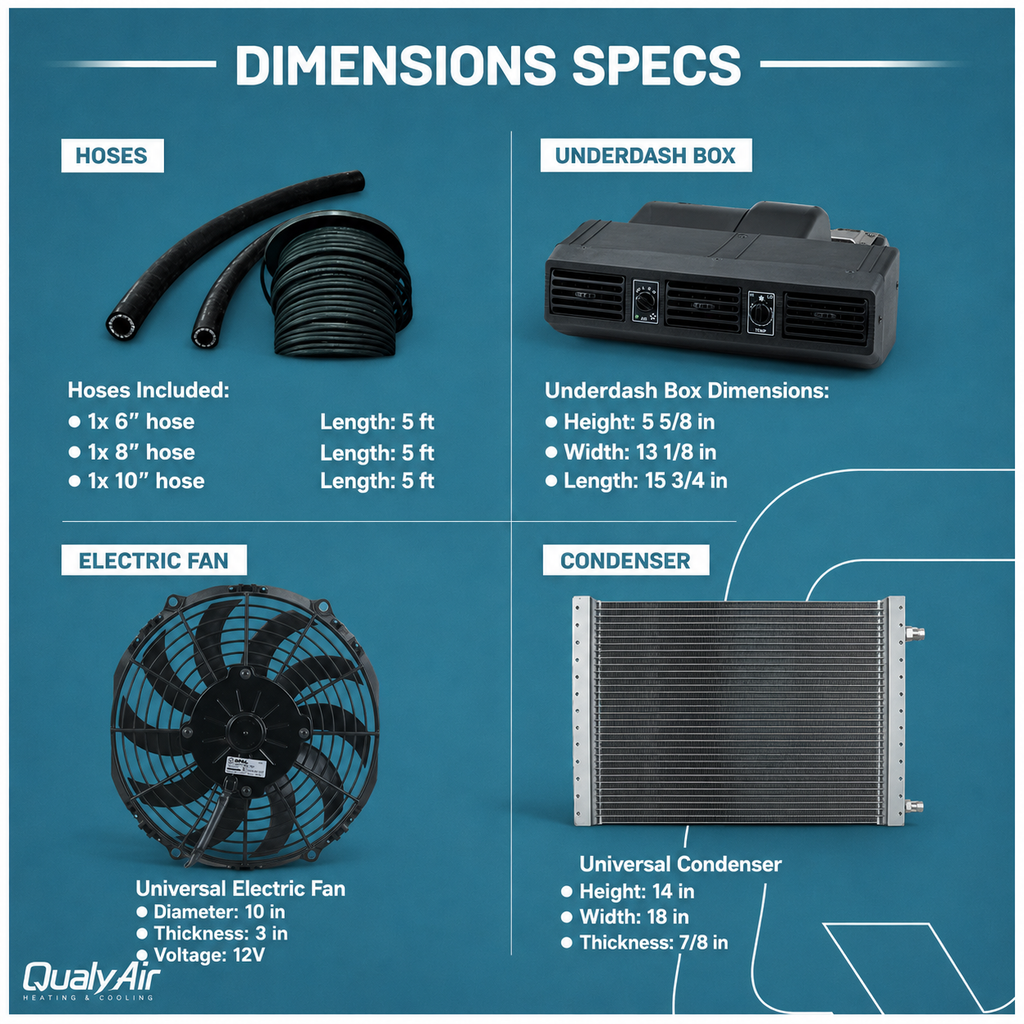 12V Universal A/C Kit ULTIMATE PERFORMANCE Electric Compressor + Underdash 3 Vents