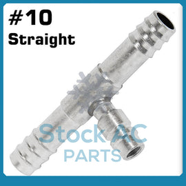 BARBED A/C FITTING, #10 TO  #10 STRAIGHT HOSE SPLICE,ALUMINUM w/13mm SERV. PORT - Qualy Air