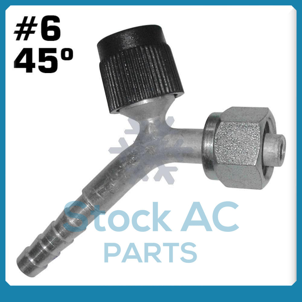 BEADLOCK A/C FITTINGS FEMALE O RING, 6X45 DEGREE # 6 HOSE WITH SERVICE PORT - Qualy Air