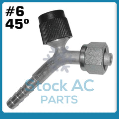 BEADLOCK A/C FITTINGS FEMALE O RING, 6X45 DEGREE # 6 HOSE WITH SERVICE PORT