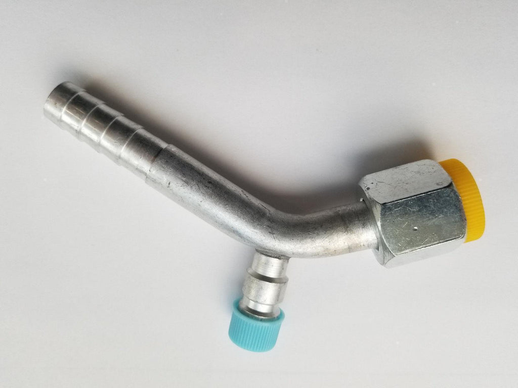 BEADLOCK A/C FITTINGS FEMALE O RING, 10X45 DEGREE WITH SERVICE PORT - Qualy Air