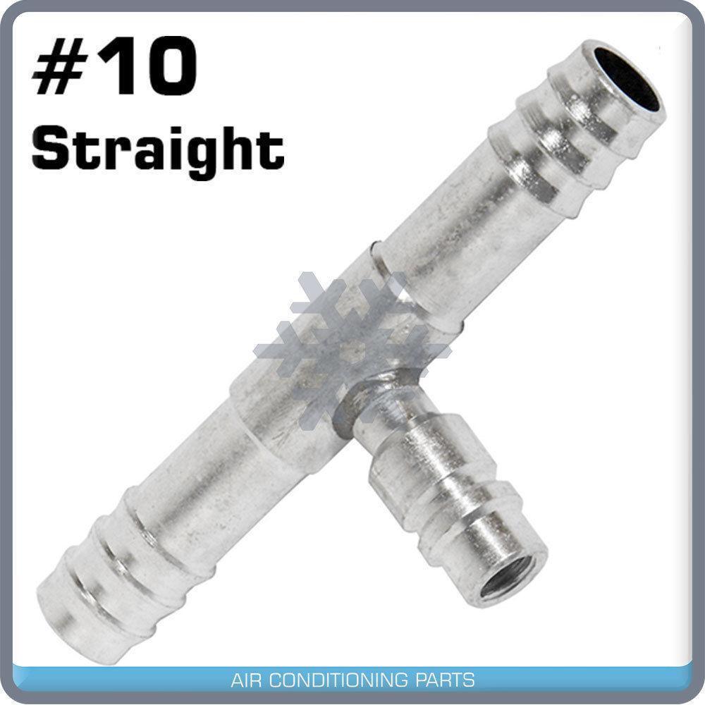 BARBED A/C FITTING, #10 TO  #10 STRAIGHT HOSE SPLICE,ALUMINUM w/13mm SERV. PORT - Qualy Air