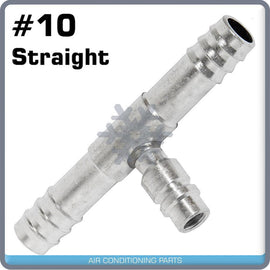 BARBED A/C FITTING, #10 TO  #10 STRAIGHT HOSE SPLICE,ALUMINUM w/13mm SERV. PORT - Qualy Air