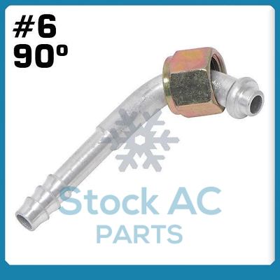 AC A/C FITTING,BARBED PUSH ON, FEMALE O RING, 90 DEGREE  # 6 NUT, #6 HOSE 11321 - Qualy Air