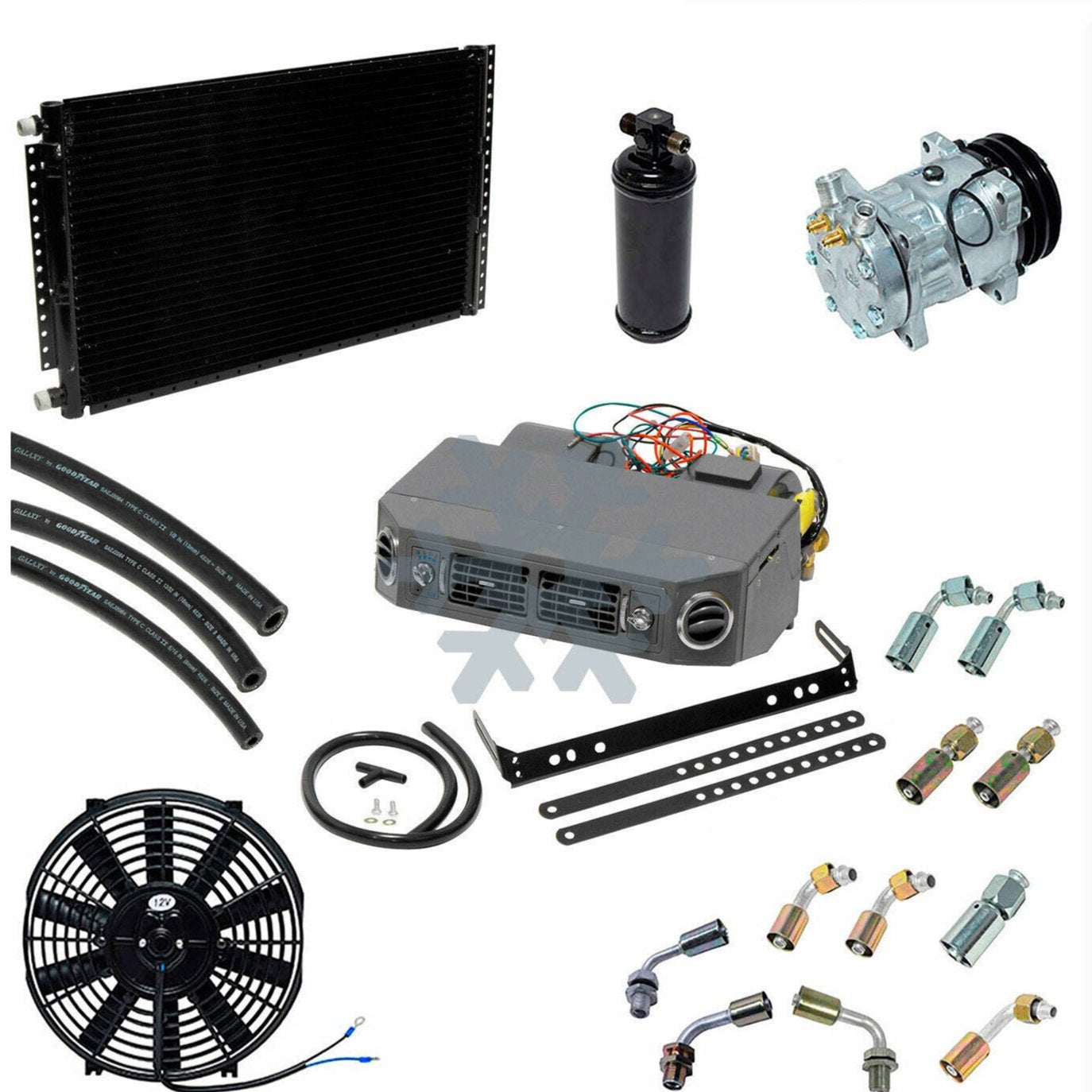 NEW A/C UNIVERSAL KIT UNDERDASH COMPRESSOR COMPLETE - HEAT AND COOL - 12V - Qualy Air