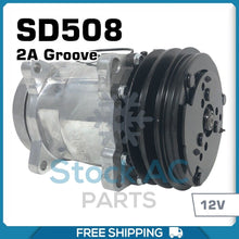 Cargar imagen en el visor de la galería, New A/C Compressor SD5H14 / SD508 - 2A Groove - 12/12 HRZ Exit - 12V - Qualy Air